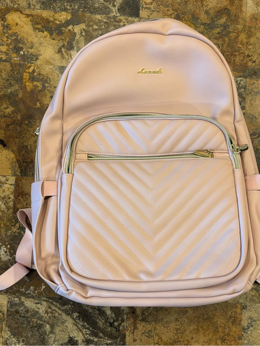 Blush Quilted Backpack with Gold Accents - Women's Everyday Bag